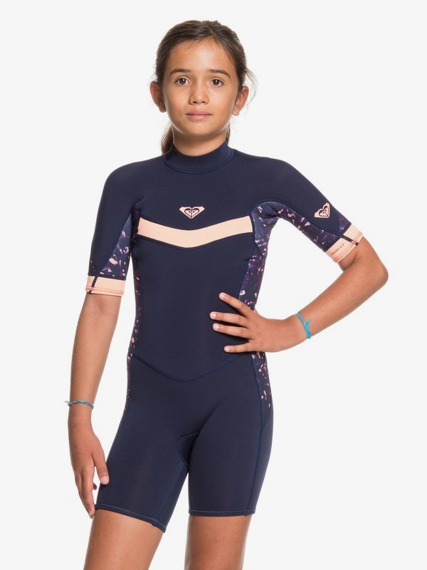 Girl's 8-16 2/2mm Syncro Back Zip Short Sleeve Springsuit - Click Image to Close