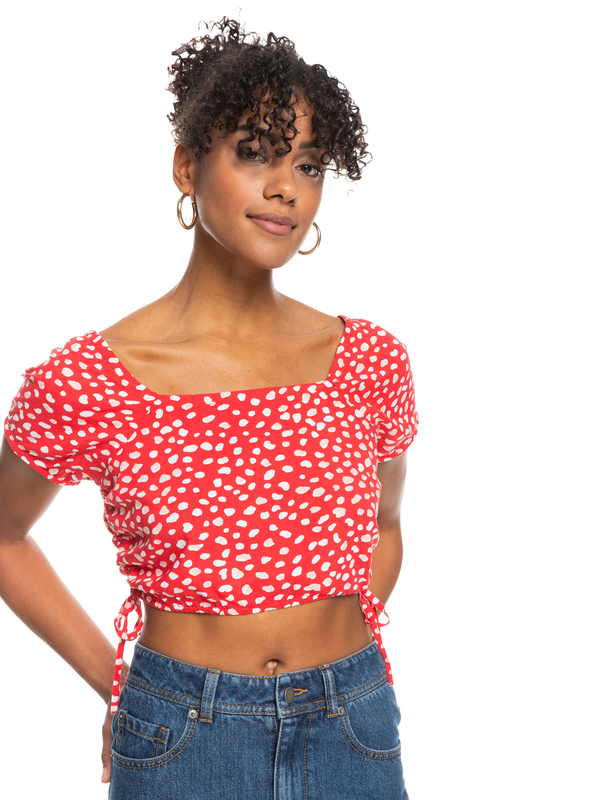 Dear Amor Printed Short Sleeve Crop Top