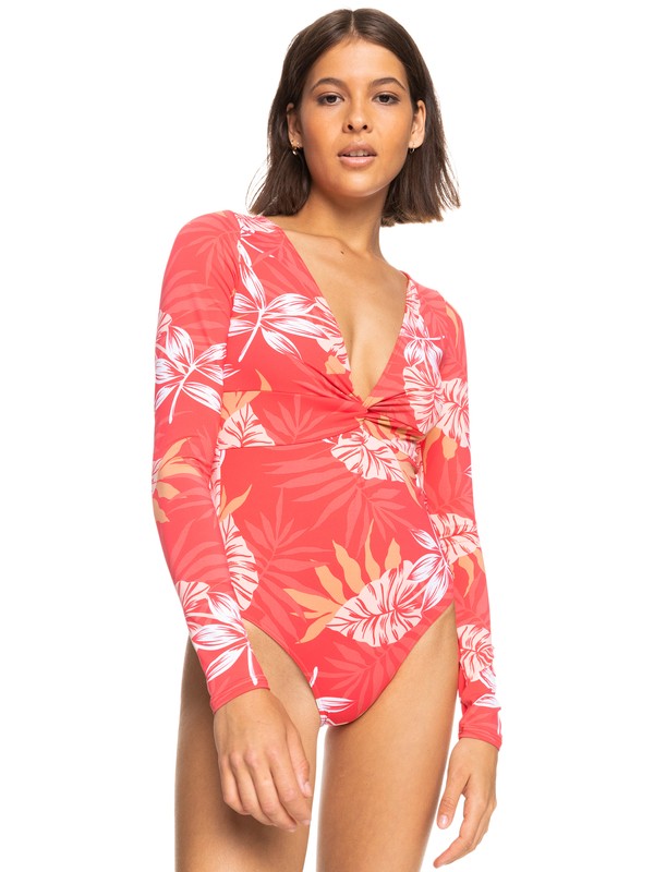 Roxy Twist Long Sleeve UPF 50 One-Piece Swimsuit - Click Image to Close